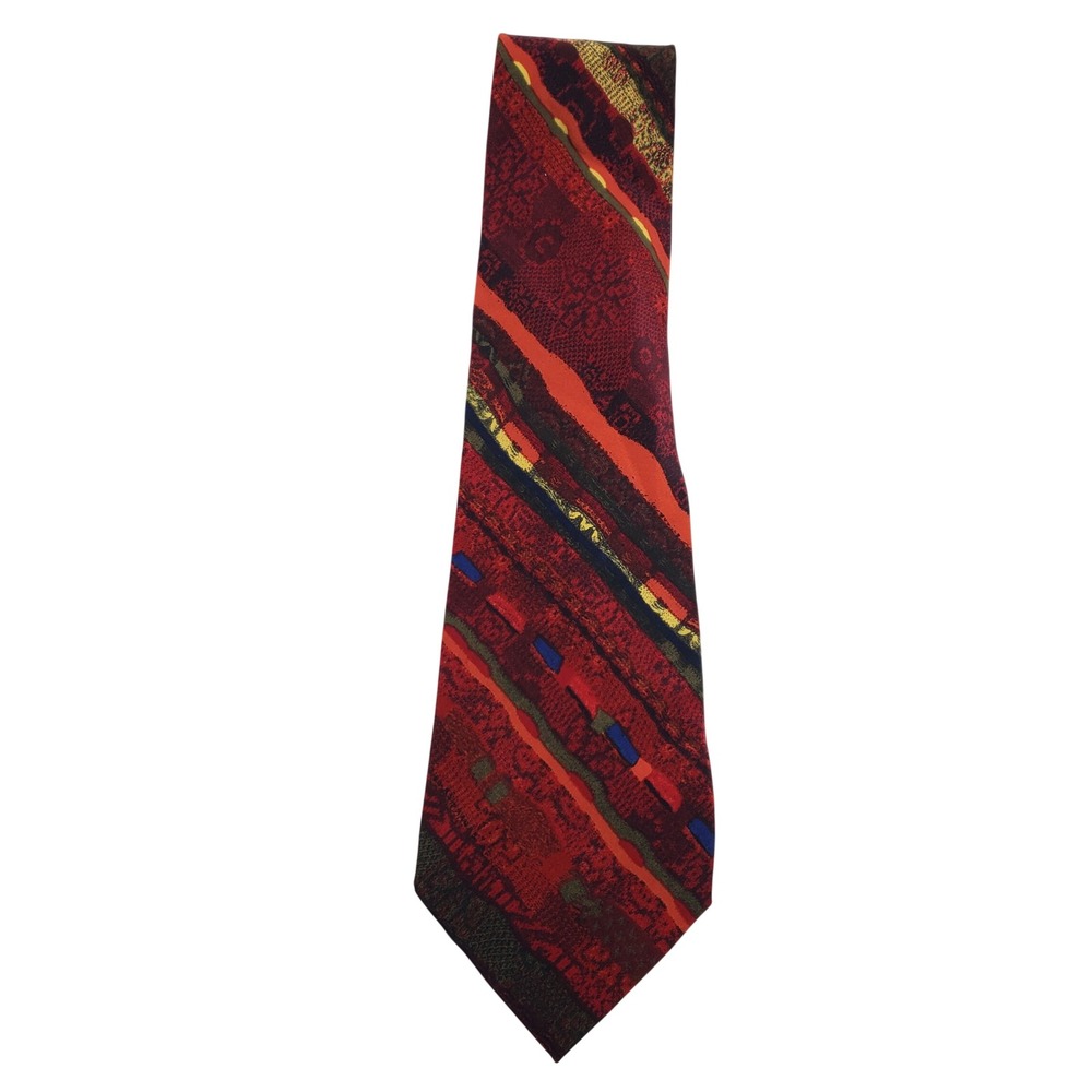 COOGI Mens Silk Tie OS Red Abstract Pattern Vintage Hand Made